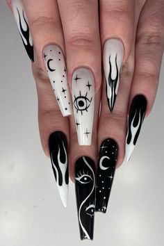 Ongles Goth, Scary Nails, Acrylic Nails Stiletto, Grey Nails, Nail Appointment, Witchy Nails, Goth Nails, Grunge Nails, Her Nails