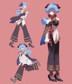 three different poses of an anime character