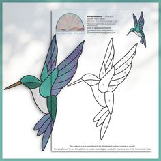 a paper cutout of a hummingbird and another bird flying in the sky with clouds behind it