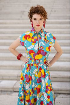 "A whop bop-a-lu a whop bam boo!" -Little Richard This 60's original bright and bold cherries print is recreated of stretch rayon in styles made for summer. Cutouts, halters, minis, and a brand new jumpsuit make this mod print feel modern! Classic Cap Sleeve with Bodice Dart Cute Oversized Collar  4 Piece Skirt with Ga Retro Sleeveless Cherry Print Dresses, Retro Fitted Cherry Print Dresses, 1950s Style Summer Dresses With Retro Print, Bold Sleeveless Summer Dresses, Retro Spring Dresses With Bold Print, Retro Dresses With Bold Print For Spring, Retro Fruit Print Dresses For Spring, Vintage Summer Dresses With Vibrant Print, Retro Summer Dresses With Bold Print