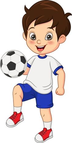 a little boy playing soccer with a ball