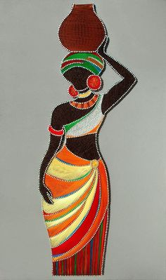 an image of a woman with a hat on her head and colorful lines in the dress