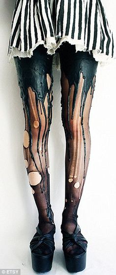 The wet look: Brand new label URB clothing jumped on board the trend for statement legs creating outlandish punky hosiery that's not for the faint-hearted in January Bow Legged Correction, Bow Legged, Striped Stockings, Rock Punk, Estilo Punk, Yohji Yamamoto, Dark Fashion, Mode Inspiration, Goth Fashion