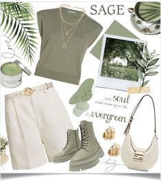 sage outfit ideas | #everydaysage #sage #olive #outfit #style #fashion #beige Olive Outfit, Parisian Wardrobe, Green Backdrops, Ankle Boots Flat, Ralph Lauren Collection, Green Outfit, Outfit Shoplook, Boho Casual, Linen Shorts