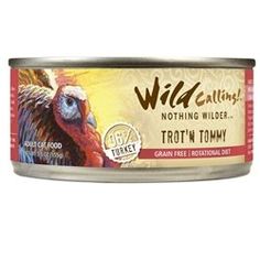 an open can of wild calling canned cat food with turkey and broccoli in gravy