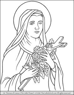 the virgin mary holding flowers in her hands