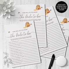 three printable bridal to - bee game cards