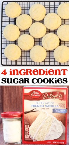 four ingredients for sugar cookies on a cooling rack