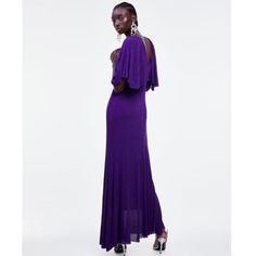 New With Tags Zara Metallic Purple Long Maxi Gown Dress Size Variously Metallic Thread Slip Dress Underneath Cape Draped Sleeves Purple Sparkle Shimmer Purple Stretch Midi Dress For Evening, Stretch Purple Midi Dress For Evening, Purple Floor-length Midi Dress For Evening, Purple Floor-length Evening Midi Dress, Floor-length Purple Midi Dress For Evening, Elegant Long Purple Dresses, Purple Long Maxi Dress For Evening, Fitted Long Purple Maxi Dress, Zara Long Midi Party Dress