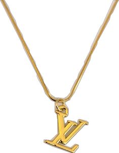 LV Logo Necklace Reluxe Vintage Vintage Yellow Gold Jewelry With Logo Charm, Vintage Gold-tone Necklace With Logo Charm, Gold Necklace With Logo Charm As Gift, Gold Pendant Necklace With Logo Charm, Gold Necklace With Logo Charm For Gift, Gold Plated Necklaces With Logo Charm As A Gift, Gold Plated Necklaces With Logo Charm For Gift, Gold Plated Pendant Necklace With Logo Charm, Vintage Pendant Necklace With Logo Charm