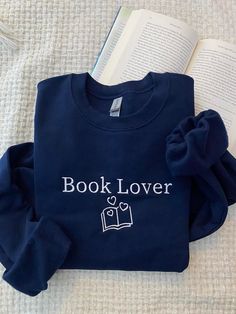 Book Apparel, Bookish Clothes, Book Sweatshirts, Embroidered Book, Custom Embroidered Sweatshirt, Bookish Stuff