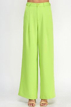 high waist wide leg pants - RK Collections Boutique Chic Spring Wide Leg Pants With Loose Fit, Green Wide Leg Pants For Work, Chic Green Wide Leg Bottoms, Chic Green Wide-leg Bottoms, Trendy Wide-leg Spring Culottes, Trendy Wide-leg Culottes For Spring, Chic High Waist Wide Leg Pants For Spring, Spring Solid Wide Leg Full Length Pants, Chic Spring Wide Leg Pants