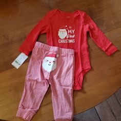 Nwt Carter's 2 Piece First Christmas Set Size 9 Months. Includes A Long Sleeve Onesie And Pants. Onesie Is Red And Says "My First Christmas" With A Small Santa Face And Snowflakes On The Front. Pants Are Red And White Stripe With A Santa Face On The Butt. 100% Cotton. Never Worn. Still Has Original Tags. Selling As A Full Set. Dots Outfit, Toddler Girl Fall, Baby Boy Pajamas, Branded Outfits, Polka Dots Outfit, My First Christmas, Christmas Set, Skirt And Top Set, Santa Face