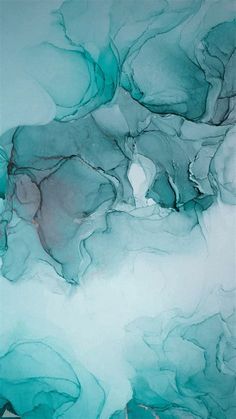 an abstract painting with blue, green and white colors on the water's surface