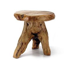 a wooden stool made out of logs on a white background