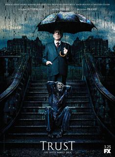 the movie poster for trust with a man holding an umbrella over his head, standing on stairs