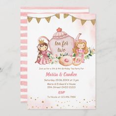 a pink and gold tea party birthday card