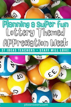 a pile of pool balls with the words, planning a super fun lotter themed appreciation week