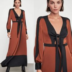 Nwt Bcbg Maxazria Tie Maxi Dress Suggested Price: $338.00 Style Type: Wrap Dress Collection: Bcbgmaxazria Sleeve Length: Long Sleeve Closure: Button Closure Material: 100% Polyester Fabric Type: Polyester Specialty: Contrast Trim Tie Maxi Dress, Dress Gown, Bcbgmaxazria Dresses, Contrast Trim, Dress Collection, Gowns Dresses, Black And Brown, Wrap Dress, Polyester Fabric