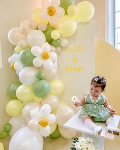 "Make your next event camera ready with this beautiful balloon garland kit! This is a DIY kit, it's super easy to put together. No experience necessary, its perfect for any occasion, and it will look like a pro did it.  Select the length in the dropdown menu.  What's Included:  *An assortment of balloons ranging from 5\" -11\", depending on the length you selected  *Balloons and instructions to make flower balloons *Balloon Strip (To put the balloons into a garland) *Written instruction Colors are: Eucalyptus, Ivory, White , sand Daisy colors are WHITE with a MUSTARD center!  *Video instructions and pro tips available on our Instagram account: @partybar.co  Balloons will ship flat. This is a DIY kit to be put together by consumer. 6Ft - 8FT Garland takes about 1 hour to assemble. Balloons Birthday Themes Simple, Daisy And Butterfly Birthday, Groovy One First Birthday Decor Diy, Party Flowers Decorations, First Birthday Balloon Decorations, Daisy Decorations Party, Flowers Theme Birthday Party, Baby Shower Daisy Theme, April Birthday Party Themes