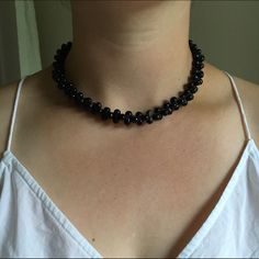 Black Glass Beaded Necklace- Such A Nice Quality Of Beads! Heavy And Delicate Yet Strong! Makes A Great Statement! Sits At Your Natural Neckline! Classic And Trendy All In One! Black Choker With Large Round Beads, Black Choker With Large Beads, Adjustable Black Choker With Large Beads, Party Onyx Beaded Necklaces With Black Beads, Party Onyx Beaded Necklace With Black Beads, Gift Black Choker With Large Beads, Elegant Black Choker With Colorful Beads, Black Beaded Chain Choker With Round Beads, Black Beads Choker