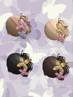 four different types of hair are shown in this graphic style, with flowers and leaves on them