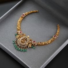 Buy Necklaces Online | Regal Mayuri Kanti Set from Indeevari Kanti Necklace Designs, Kanti Designs, Kanti Necklace, Man Gold Bracelet Design, Indian Gold Necklace Designs, Maharashtrian Jewellery, Indian Gold Jewellery Design, Crispy Corn, Temple Jewelry Necklace