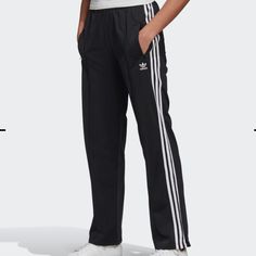 Brand New Track Pant Sporty High-waisted Pants, Black Pants With Straight Hem For Spring, Black Straight Hem Pants For Spring, Adidas Pants For Spring, Adidas Straight Leg Spring Pants, Adidas Straight Leg Pants For Spring, Adidas Black Pants For Spring, Adidas Black Full Length Bottoms, Adidas Sporty Straight Leg Pants