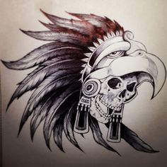 Warrior Skull Tattoo, Aztec Eagle Warrior, Mexico Skull, Aztec Eagle, Aztec Warrior Tattoo, Aztec Drawing, Tattoo Wall Art, Eagle Warrior, Mayan Tattoos