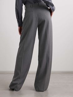 VALENTINO GARAVANI Wool-blend wide-leg pants Elegant Full-length Gray Bottoms, Tailored Full-length Gray Pants, Tailored Full Length Gray Pants, Elegant Gray Wide-leg Dress Pants, Elegant Gray Wide Leg Workwear Pants, Gray Formal Wide Leg Full Length Pants, Elegant Gray Wool Bottoms, Elegant Gray Wide Leg Pants For Work, Elegant Gray Wide Leg Pants