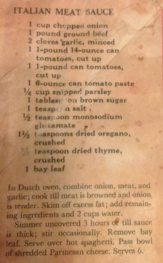 an old recipe for italian meat sauce