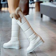 Winter Wedge Boots With Round Toe, Winter Wedge Boots With High Heel, Casual White Wedge Boots With Round Toe, Casual White Round Toe Wedge Boots, Trendy Synthetic Wedge Boots For Winter, Casual White Wedge Boots For Spring, Winter Synthetic Wedge Boots With Round Toe, Winter Wedge Heel Boots, Trendy Winter Wedge Boots With Flat Heel