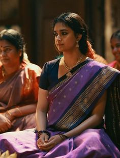 Costume from Raghu Thatha Keerthi Suresh, Pure Georgette Sarees, Keerthy Suresh, Traditional Hairstyle, Retro Looks, Desi Fashion Casual, Designer Saree Blouse Patterns, Stylish Blouse Design, Saree Trends