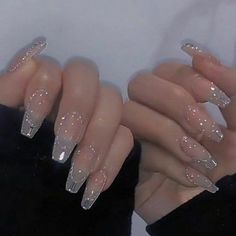 Clear Acrylic Nails With 3d Design, Long Almond Clear Nails, Icicle Nails Korean, Cute Clear Nails, Japanese Jelly Nails, Transparent Acrylic Nails, Asian Acrylic Nails, Clear Jelly Nails