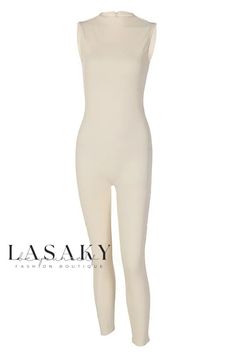 Lasaky - Premium Round Neck Sleeveless Fitted Jumpsuit in Fashionable Solid Color Sleeveless Stretch Beige Jumpsuits And Rompers, Beige Sleeveless Stretch Jumpsuits And Rompers, Beige Stretch Sleeveless Jumpsuits And Rompers, Sleeveless Moisture-wicking Bodysuit For Yoga, Solid Color Second-skin Seamless Unitard, Compressive Moisture-wicking Sleeveless Bodysuit, High Stretch Full-length Solid Unitard, Sleeveless Moisture-wicking Solid Bodysuit, Fitted Jumpsuit