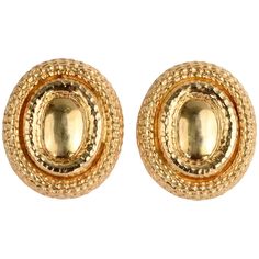 These large, bold earrings make a stunning statement. The smooth inner oval is surrounded by raised ovals of two different textures. They measure 1 3/8 inches in length and 1 1/4 inches in width. Clip backs can be converted to posts. Bold Earrings, Jade Earrings, Chanel Earrings, Oval Earring, White Gold Earrings, Enamel Earrings, Yellow Gold Earring, Different Textures, Gold Enamel