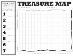 a printable treasure map for kids with numbers and pictures on the front, in black and white