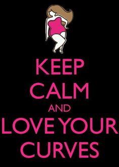 the words keep calm and love your curves are shown in pink on a black background