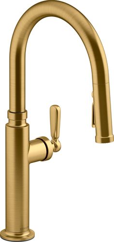 a golden faucet on a white background with clipping for the side sprayer