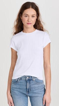 Madewell Brightside Tee | Shopbop Fitted Plain T-shirt For Summer, Classic T-shirt With Ribbed Neckline For Summer, Stretch Plain Short Sleeve T-shirt, Fitted Short Sleeve Top With Ribbed Neckline, Summer T-shirt With Ribbed Neckline, Basic Short Sleeve T-shirt For Summer, Fitted Summer T-shirt With Ribbed Neckline, Fitted Short Sleeve Basic T-shirt, Summer T-shirt With Ribbed Neckline And Short Sleeves