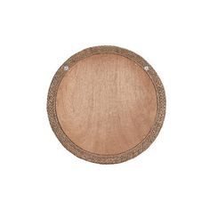 a round wooden plate with diamond accents on the edges and sides, isolated against a white background