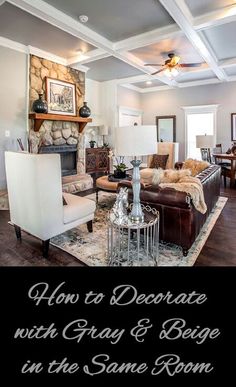 a living room filled with furniture and a fire place in the middle of it's walls