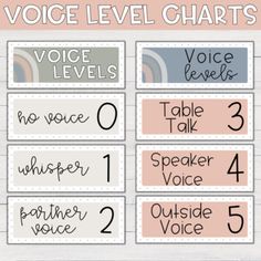 a poster with the words voice level chart on it