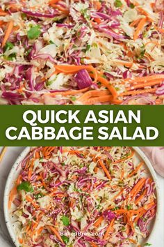 This quick and delicious Asian cabbage salad is full of flavor with a simple vinegar and sesame dressing! #vegan #vegetarian #salad Asian Cabbage Salad, Asian Cabbage, Raw Cabbage, Vegetarian Salad