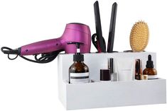 Great Keep and organizer your hair care tools such as hair dryer, flat irons, curling iron, combs, brushes and other essentials right at hand for full styling or quick touch-ups. Keep your countertop clutter free. Made of solid wood in white finish combine with industrial steel. 3 stainless steel cups lets Flat Iron Holder, Organize Bathroom Countertop, Makeup Counter