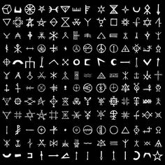 a large set of different symbols in white on black background royalty illustration