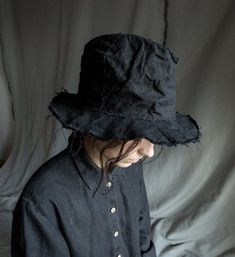 Black linen fedora hat SHADOW. Gothic hat handmade hat vegan fedora women's hat raw hem men's boho o Artisan Black Wide Brim Fedora, Black Artisan Fedora With Short Brim, Artisan Black Fedora With Short Brim, Black Artisan Brimmed Fedora, Black Artisan Fedora With Flat Brim, Artisan Black Fedora With Flat Brim, Black Artisan Fedora, Artisan Black Flat Brim Fedora, Black Cotton Hat For Festivals