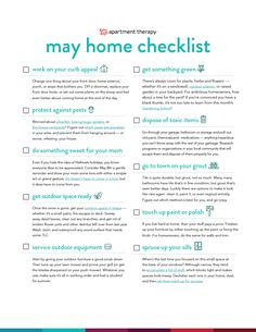 a checklist with the words may home checklist written in green and blue on it