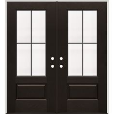 a black double door with two sidelights