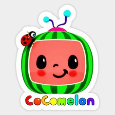 a sticker that says cocomelon with a ladybug sitting on top